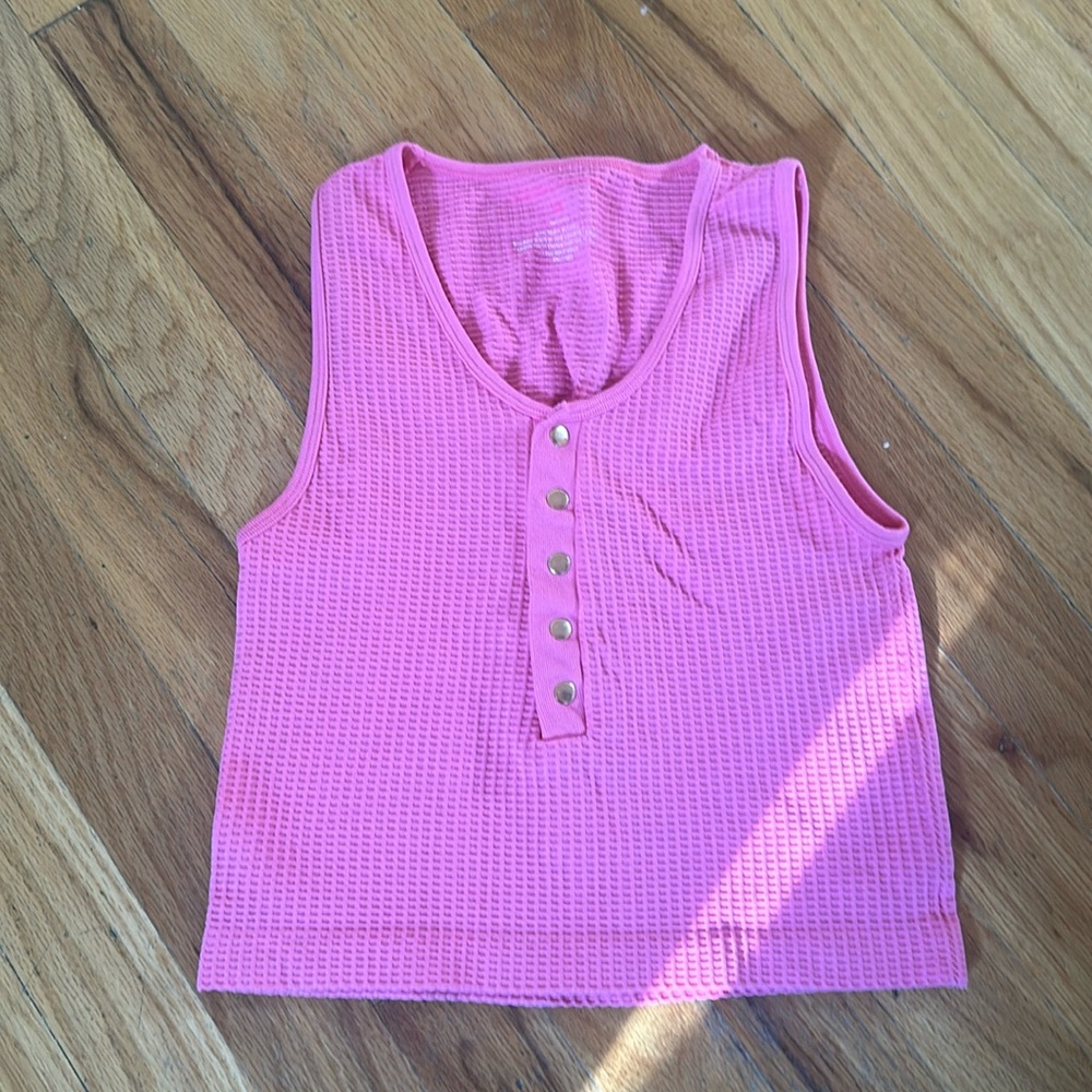 Pink waffle tank top Suzette brand